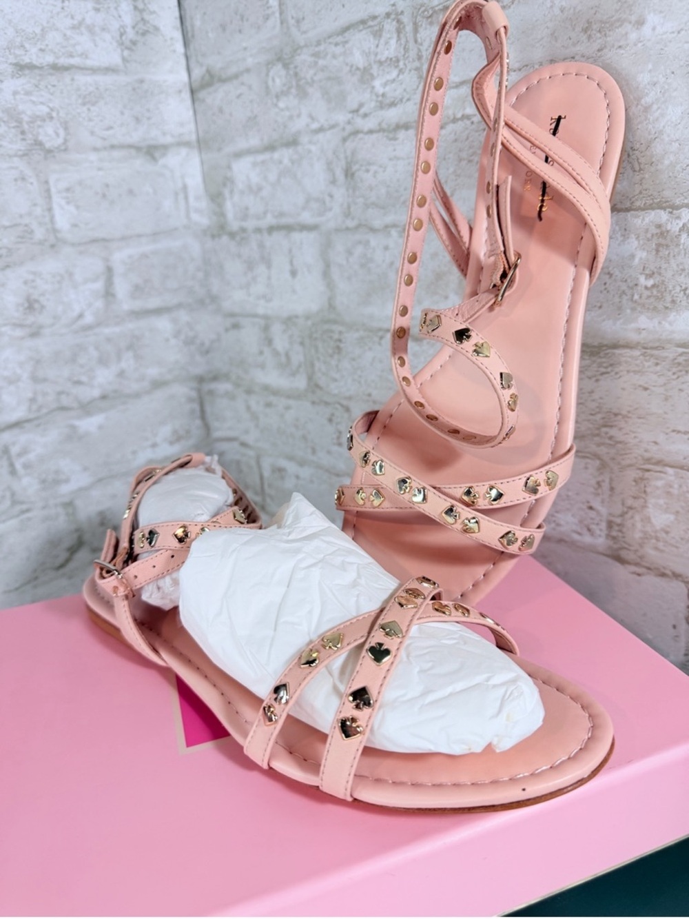 Kate Spade Liz Pale Vallum Metallic Gold Studded Strappy Sandals Women’s NIB